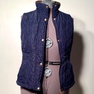 Weatherproof Women's Navy Blue Quilted Faux Fur Lined Vest With Pockets Size Sm